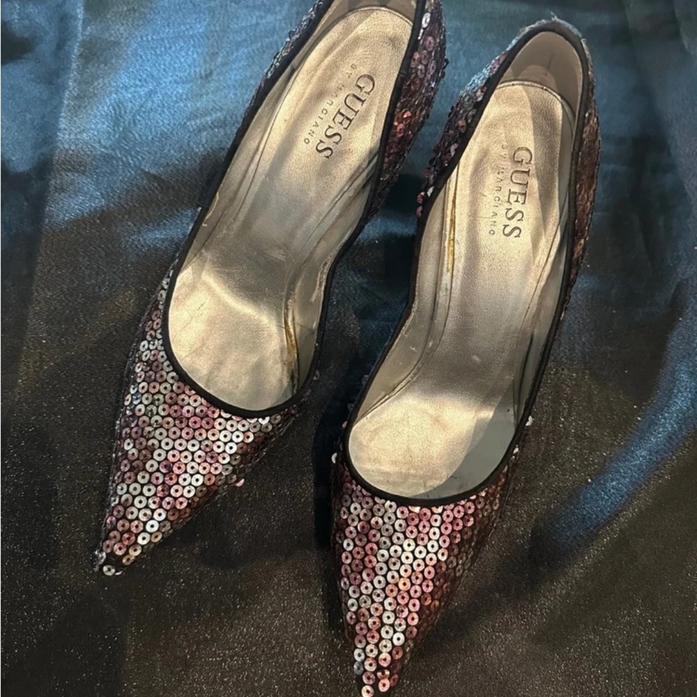 Guess Black and Purple Stiletto Heels with Glittering Design